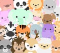 Big vector set with animals in cartoon style. Vector collection with mammals.